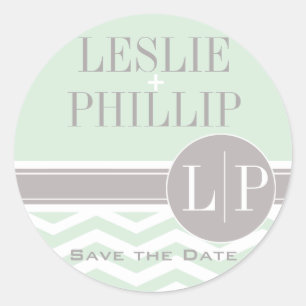 Chic Chevron Monogram   mint Classic Round Sticker