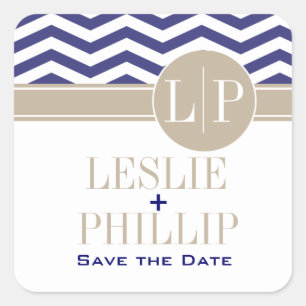 Chic Chevron Monogram   navy Square Sticker