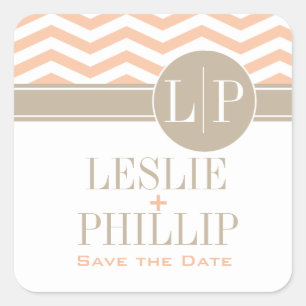Chic Chevron Monogram   peach Square Sticker