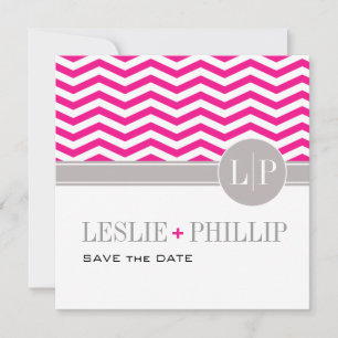 Chic Chevron Monogram Save the Date   fuschia