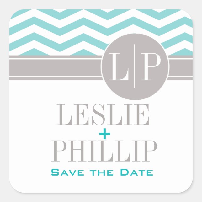 Chic Chevron Monogram | teal Square Sticker (Front)