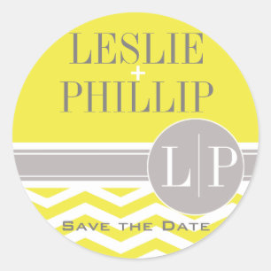 Chic Chevron Monogram   yellow Classic Round Sticker