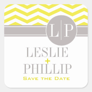 Chic Chevron Monogram   yellow Square Sticker