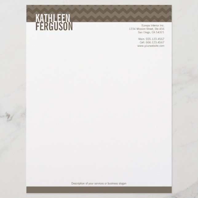 Chic chevron pattern ash grey two tone stylish letterhead (Front)