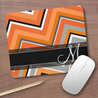 Chic Chevron Pattern Black Grey Orange Monogram