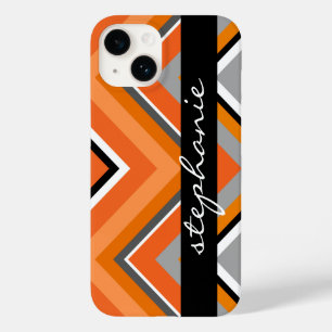 Chic Chevron Pattern Black Grey Orange with Name Case-Mate iPhone 14 Case