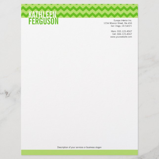 Chic chevron pattern mint green two tone stylish letterhead (Front)