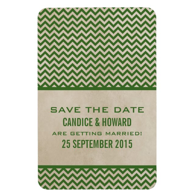 Chic Chevron Save the Date Magnet, Green Magnet (Vertical)