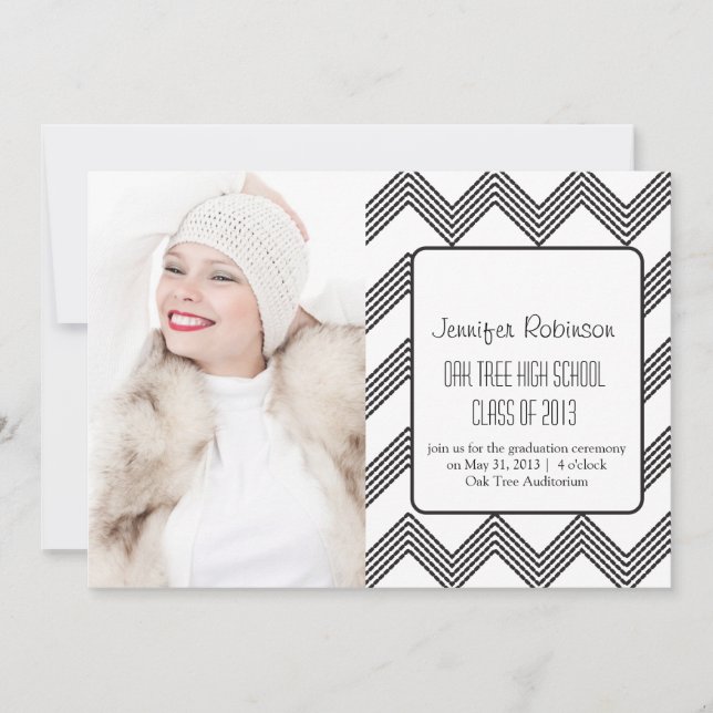 Chic Chevron Zigzag Graduation Announcement (Front)