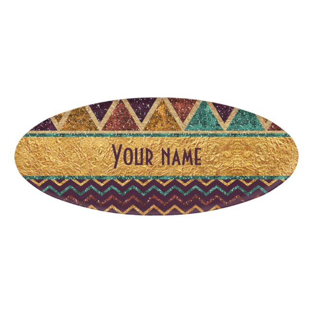Chic Chevrons Triangles Faux Foil Glitter Name Tag (Front)