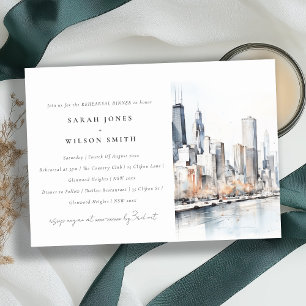 Chic Chicago Illinois City Scape Rehearsal Dinner Invitation