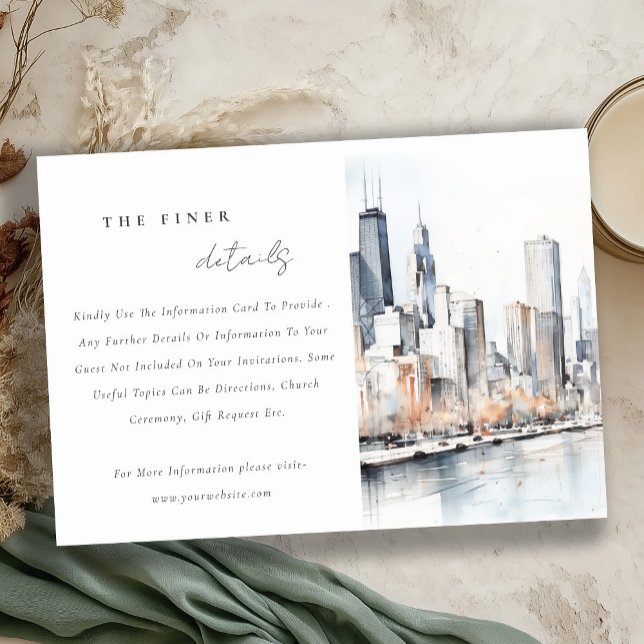 Chic Chicago Illinois City Scape Wedding Details Enclosure Card (Creator Uploaded)