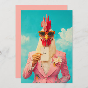Chic Chicken in Pink Suit Invitation