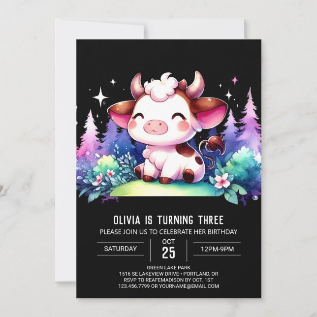 Chic Children Cow Birthday Invitation (Front)