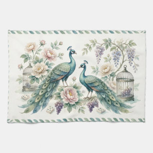 Chic Chinoiserie Peacock Mahjong Kitchen Towel