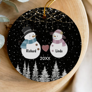 Chic Christmas anniversary engaged married couple  Ceramic Ornament
