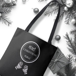 Chic Christmas Black and White Personalized Tote Bag