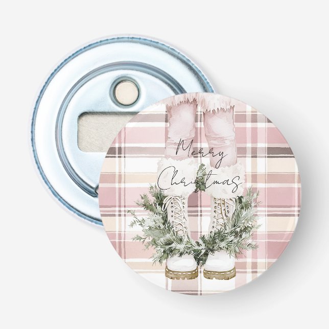 Chic Christmas Blush Pink Legs Boots Bottle Opener (Front)