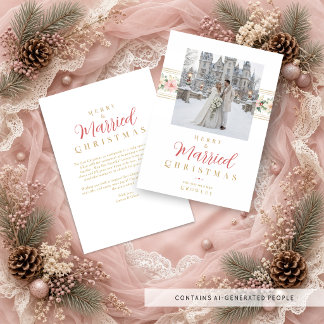 Chic Christmas Botanical Photo Wedding TMF26 Holiday Card
