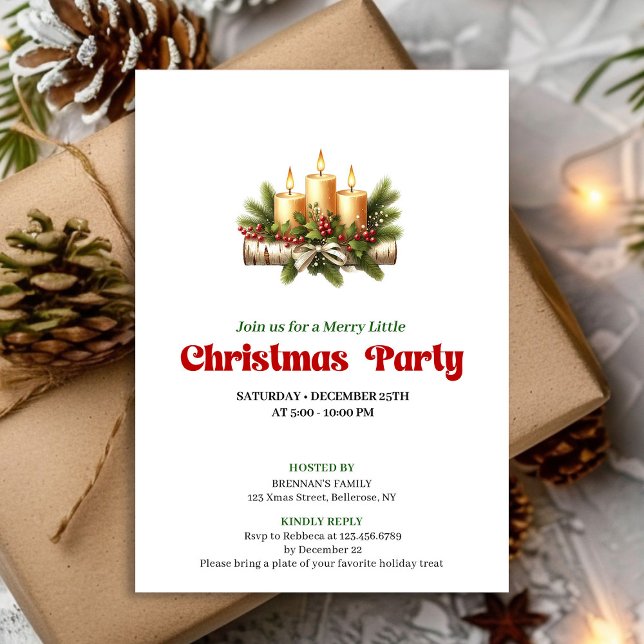 Chic Christmas Candles Pine Wreath Party Invite (Chic Christmas Candles Pine Wreath Party Invite)