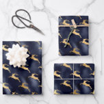 Chic Christmas Deer Pattern Navy Blue Gold Foil Wrapping Paper Sheet<br><div class="desc">This chic holiday wrapping paper features a pattern of gold faux foil reindeer leaping on a navy blue faux foil background.</div>