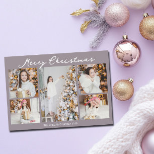 Chic Christmas Family Photo Collage Neutral Color Holiday Card