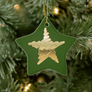 Chic Christmas metallic gold star green Ceramic Ornament