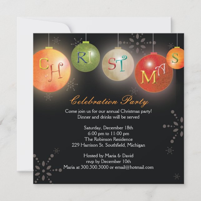 Chic Christmas Ornaments Fun Holiday Party Invitation (Front)