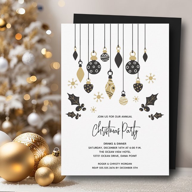 Chic Christmas Ornaments  Invitation (Chic Christmas tree ornaments party invitations, PRINTED and/or INSTANT DOWNLOAD)