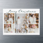 Chic  Christmas Photo Collage 2025 Magnetic Card<br><div class="desc">Modern minimalist Merry Christmas magnet cards with chic handwritten scrawl above your family photo collage of your 5 favorite 2025 pictures. Chic and contemporary Christmas magnetic card featuring one vertical photograph in the center and 4 square pictures on the sides.</div>