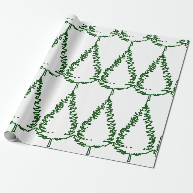Chic Christmas Pine Tree Patterned Wrapping Paper (Unrolled)