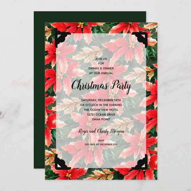 Chic Christmas Poinsettia and Faux Vellum Invitation (Front/Back)