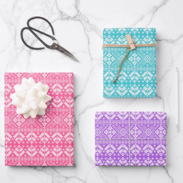 Chic Christmas Sweater Fair Isle Pattern Wrapping Paper Sheet (Front)