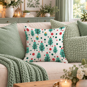 Chic Christmas Trees Red Green Accent Pillow Art