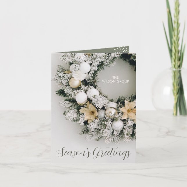 Chic Christmas Wreath Business Thank You Folded Holiday Card (Front)