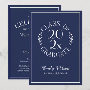Chic Class Of 2025 Navy Blue Graduation Party Invitation