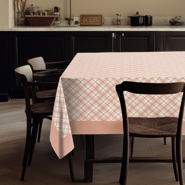 Chic Classic Coral Grey Check Tablecloth for Home (Chic Classic Coral Grey Check Tablecloth for Home)