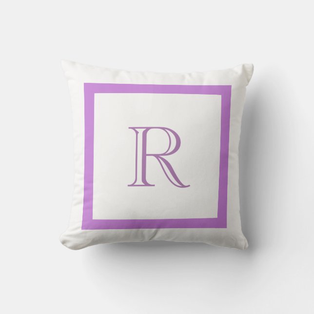 Chic Classic Purple & White Monogrammed Throw Pillow (Front)