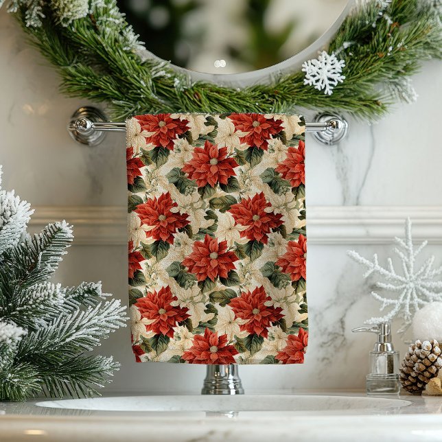 Chic Classic Red and White Poinsettias Christmas (Chic Classic Red and White Poinsettias Christmas Bath Towel Set )