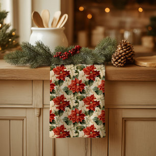 Chic Classic Red and White Poinsettias Christmas  Kitchen Towel