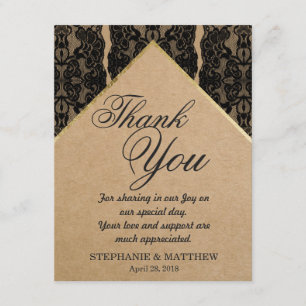 Chic & Classy Black Lace, Gold, & Recycled Paper Thank You Card