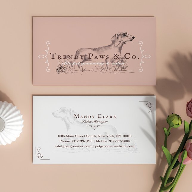 Chic Classy Boutique Style Pet Salon Dachshund Dog Business Card (Creator Uploaded)