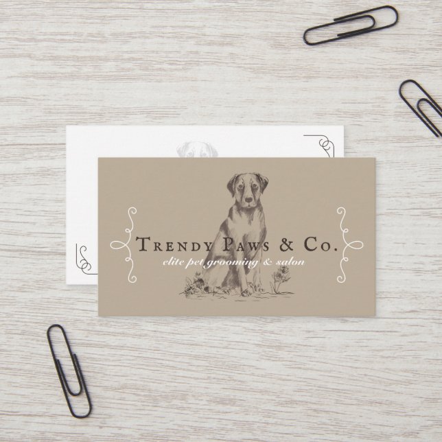 Chic Classy Boutique Style Pet Salon Labrador Dog Business Card (Front/Back In Situ)