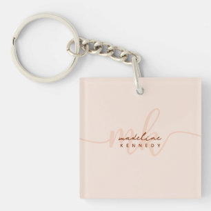 Chic Clay and Beige Modern Monogram Keychain