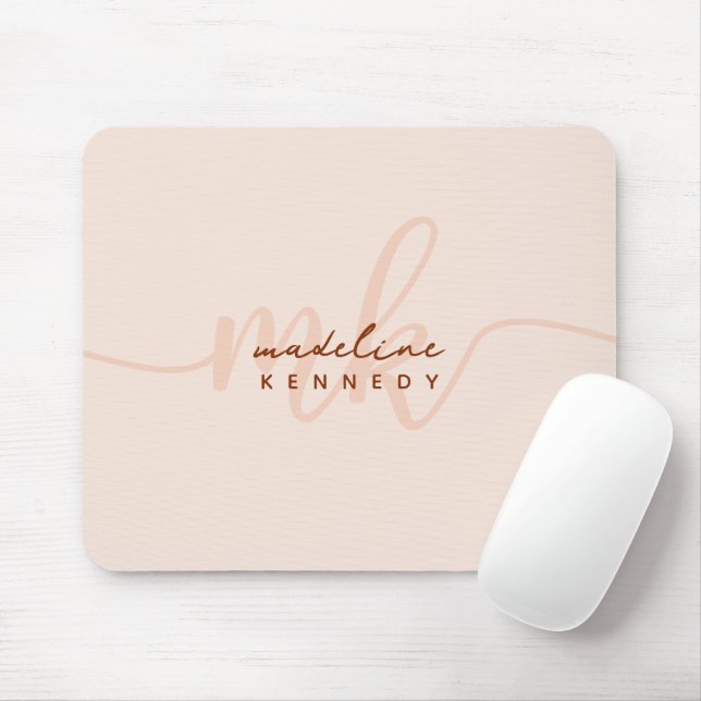 Chic Clay and Beige Modern Monogram Mouse Pad (With Mouse)