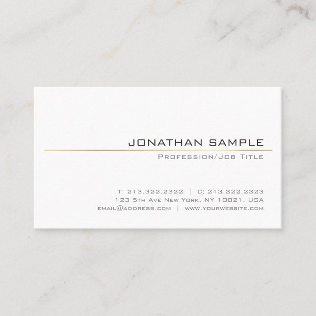 Chic Clean Gold Stripe Design Trendy White Plain Business Card (Front)