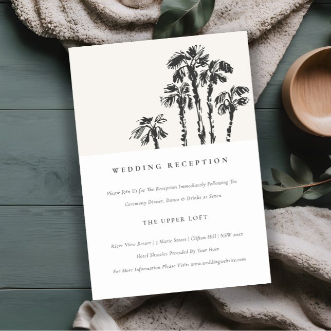 Chic Coastal Palm Tree Sketch Wedding Reception Enclosure Card (Creator Uploaded)