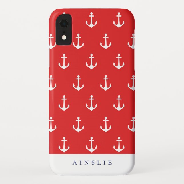 Chic Coastal Red Anchor Pattern Case-Mate iPhone Case (Back)