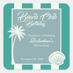 Chic Coastal Stripe Beach Club 50th Birthday Square Sticker