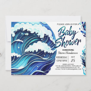 Chic Coastal Waves Baby Shower Invitation